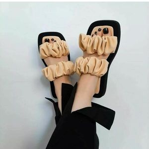 MANGO Ruched Strip slide leather sandals cream